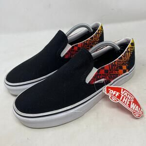 VANS Classic Slip-On Logo Flame Black Skate Shoes Womens Size 8.5